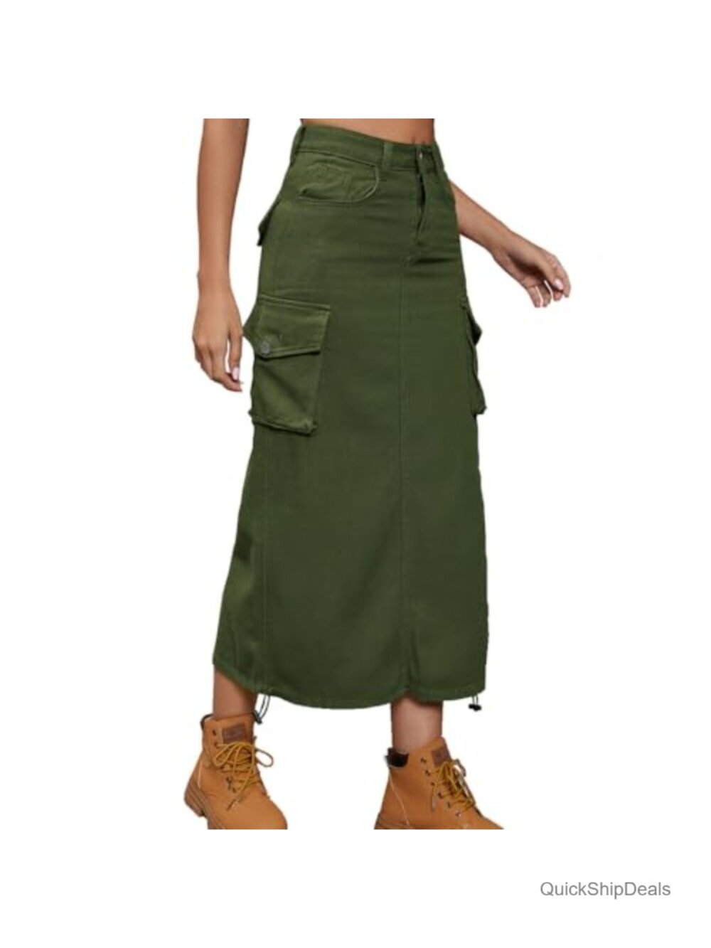 Cargo Skirt Jean Adjustable Casual A-Line Midi Long Denim Skirt